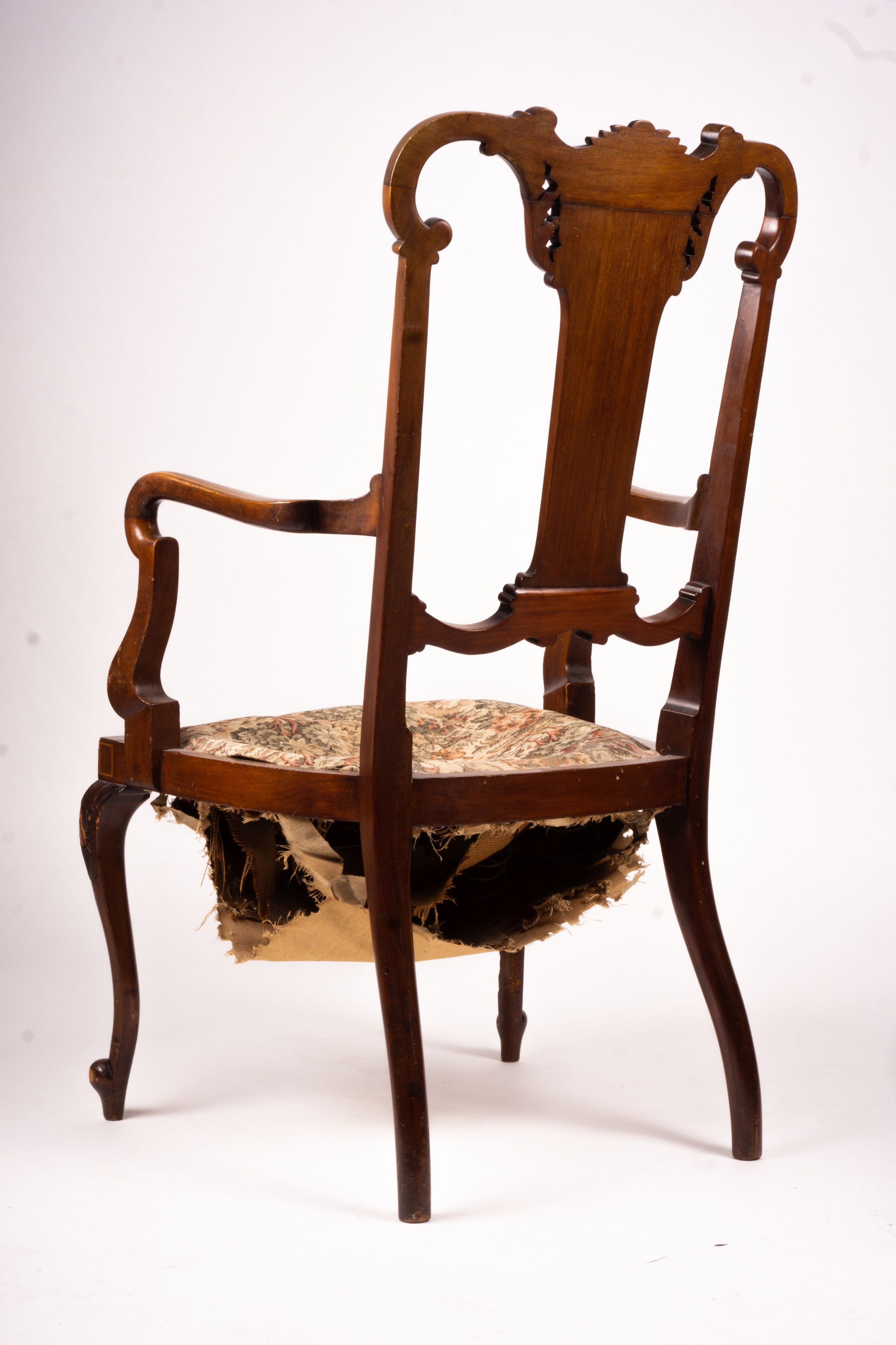 An Edwardian marquetry inlaid elbow chair (AF) and a side chair